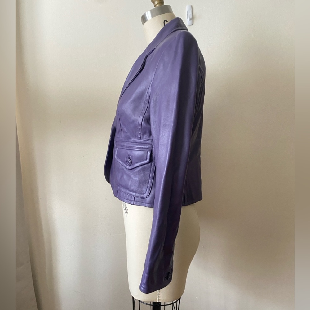 I.E. Purple vintage cropped leather jacket size Small petite - Picture 3 of 8